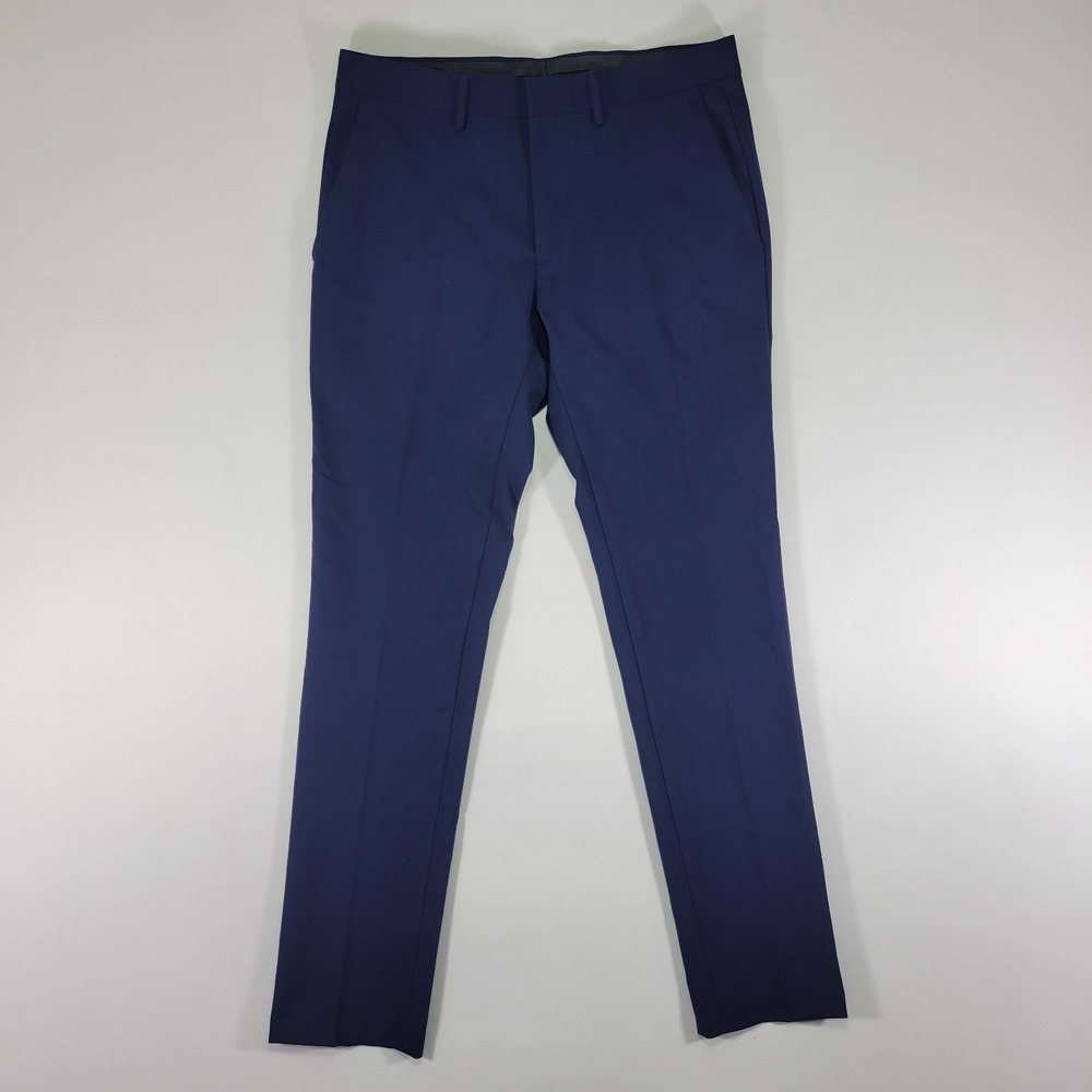 Kenneth Cole Men's Dress Pant Trousers Navy Blue Poly Blend SKINNY 32x32